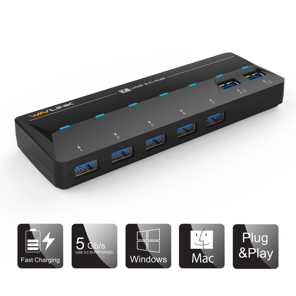 Wavlink быстрой зарядки Super speed 5 Гбит/с usb-хаб 3,0 4/7/10 порта USB разветвитель USB 3,0 hub с внешним Мощность адаптер для портативных ПК
