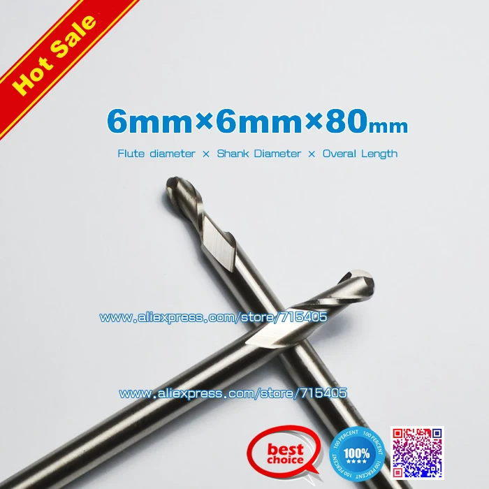 Концевая фреза с 2 канавками быстрорежущая сталь прямым хвостовиком 6 мм x 80 мм|end