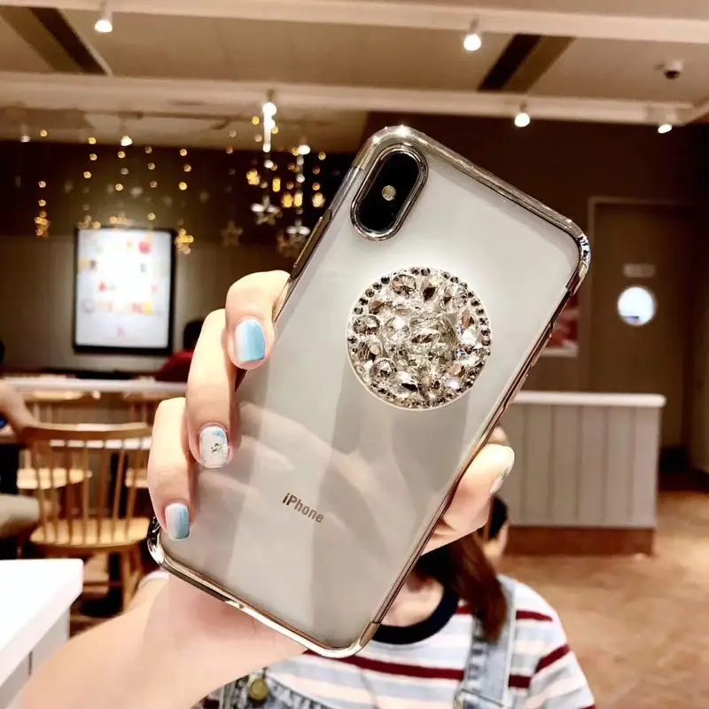 Airbag bracket mobile phone case For iPhone X XS MAX XR 6 6s 7 8 plus 5 5S Fancy crystal stand plating soft cover |
