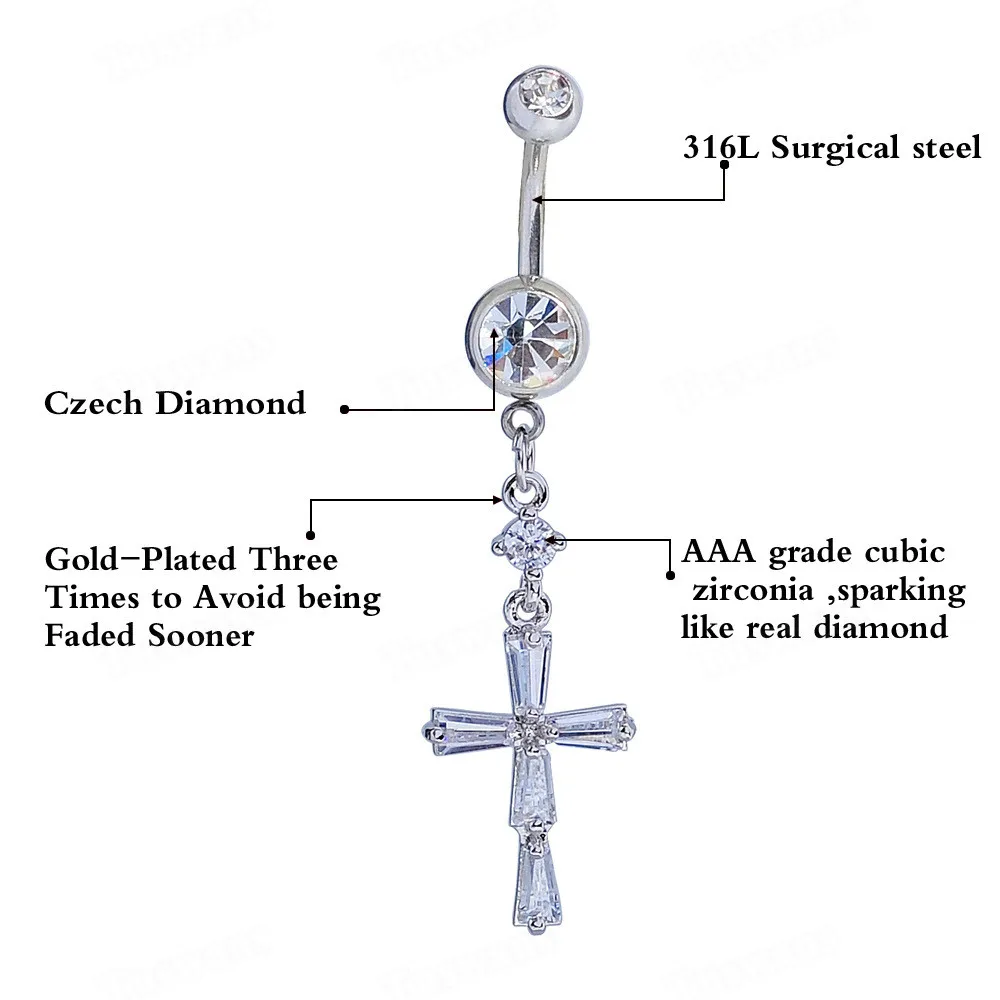 Высококачественное кольцо для пупка из хирургической стали в форме Креста