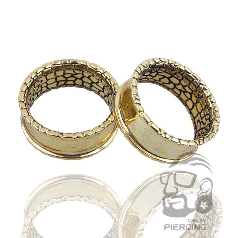 1 пара змеиная кожа латунные желтые золотые затычки для ушей туннельные заглушки