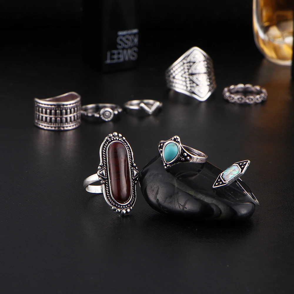 IF ME Fashion 8 шт./компл. винтажный набор колец камень ширина пули цветок текстура