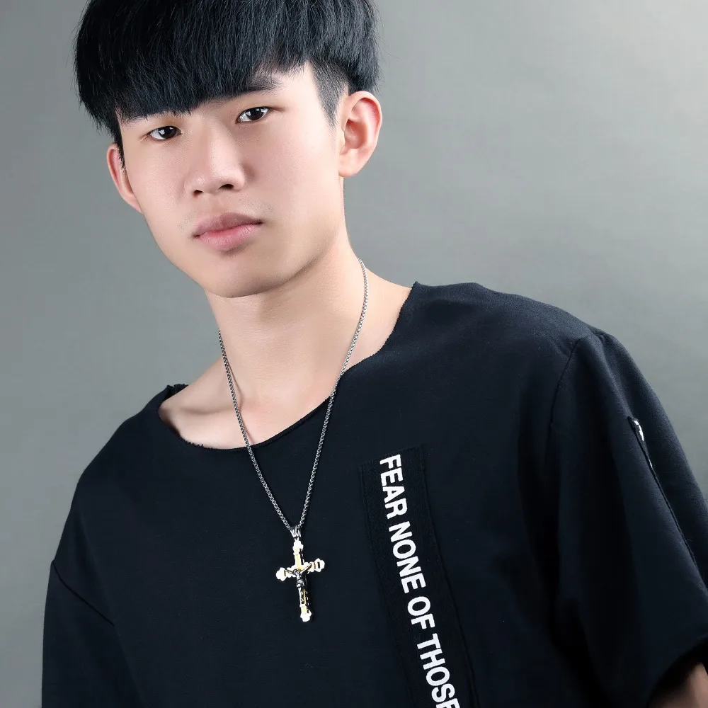 Двухтоновый Золотой Серебряный цвет из нержавеющей стали INRI Крест Иисуса Христа