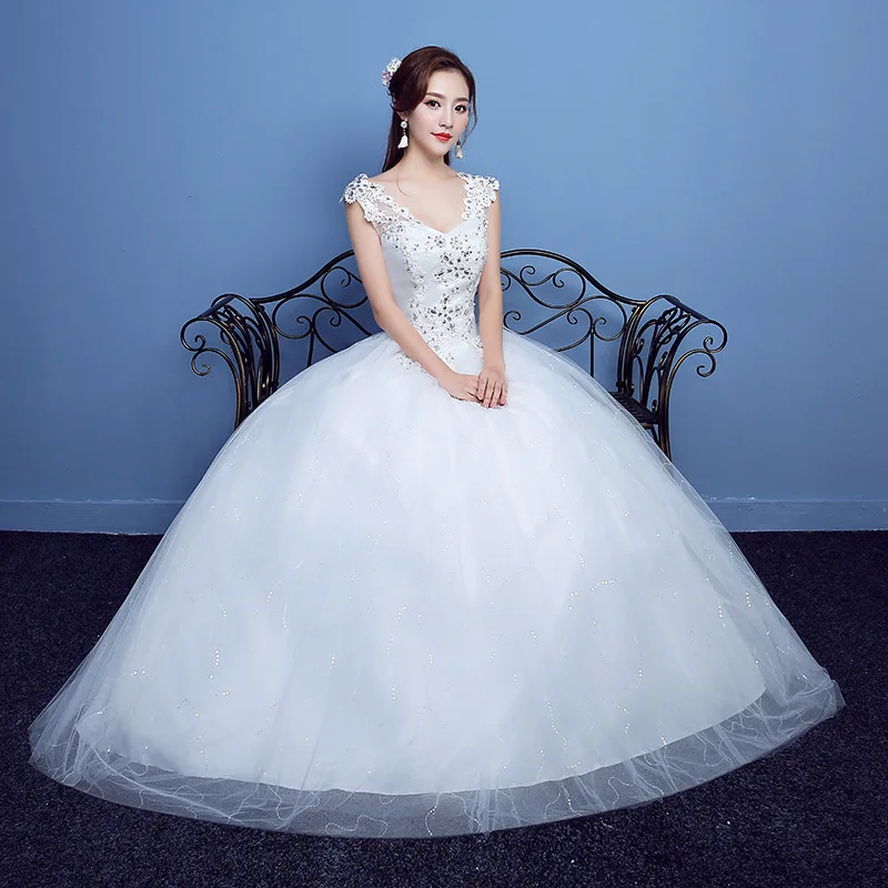 

Bridal Dresses 2019 Wedding Gown Ball Gown Simple Deco Beaded Lace Tulle V-Neck Cap Sleeve Floor Length Red Plus Size Pregnant S