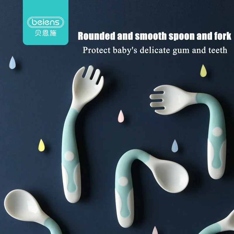 Beiens 2Pcs ложка детская гибкий силиконовая коробка для получения младенец
