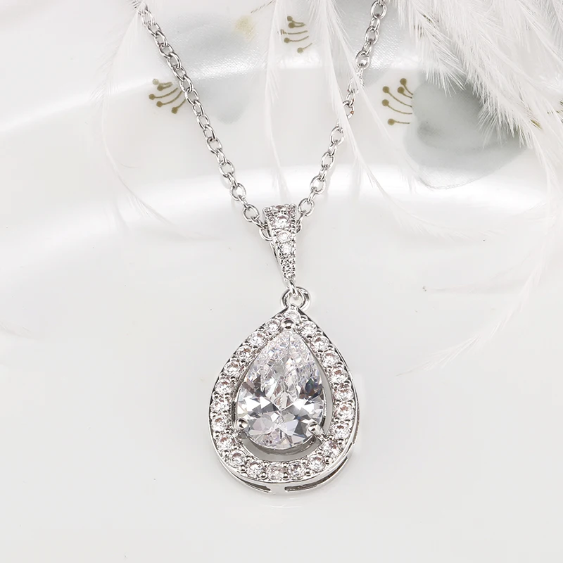 Fashion Water Drop Pear Shaped Pendant Necklace with Top Quality AAA+ Cubic Zircon For Female Jewelry | Украшения и аксессуары