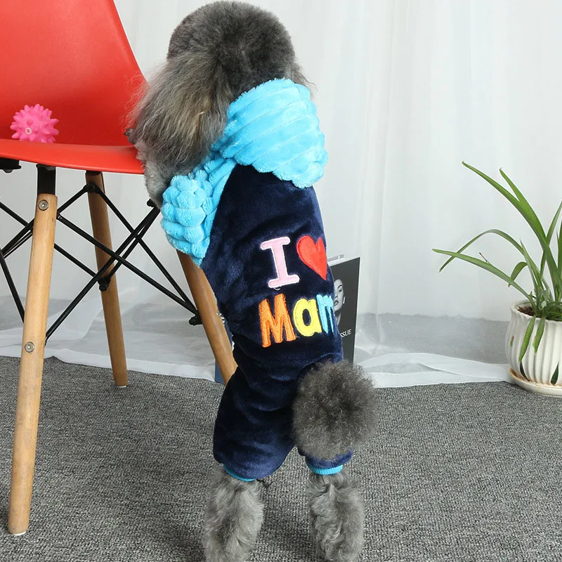 Осенне-зимняя одежда для собак, костюм для домашних животных I LOVE MAMA, теплая флисовая куртка для маленьких собак, одежда для щенят, комбинезон, синий, розовый, размеры s, m, l, xl, XX