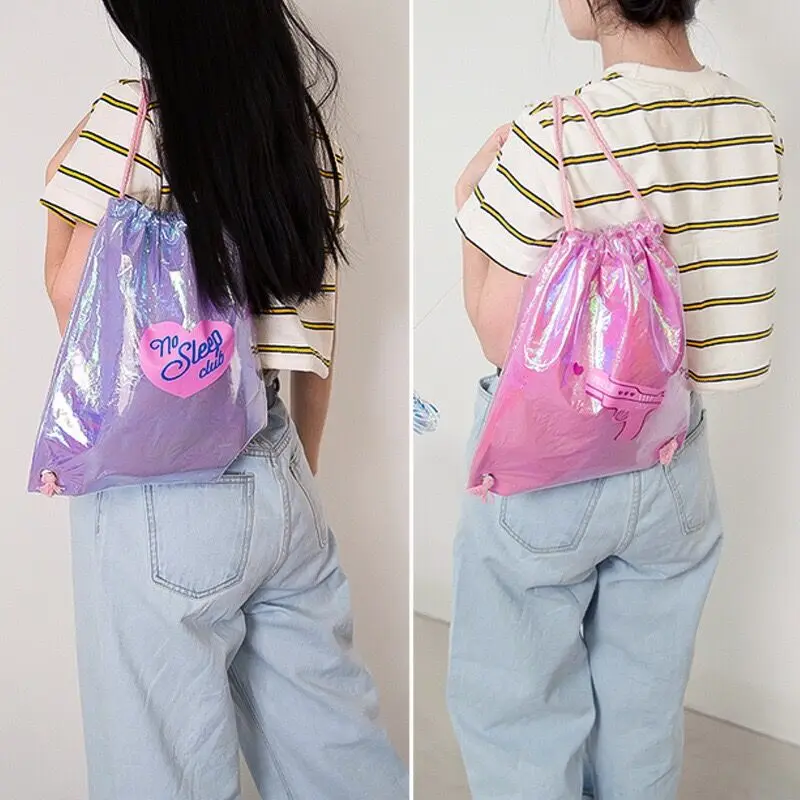 Bentoy Laser Girls Backpack Hologram Milkjoy Fashion Bundle pocket Korea New String Backpacks Beauty Travel Shining Student Bag | Багаж и