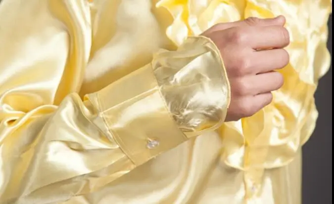 Желтая модная панк тонкая сексуальная рубашка с оборками Мужская длинным