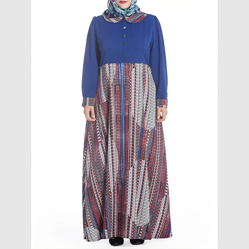 2019 женское мусульманское платье abaya большие размеры 7XL голубое воротник Питер Пэн