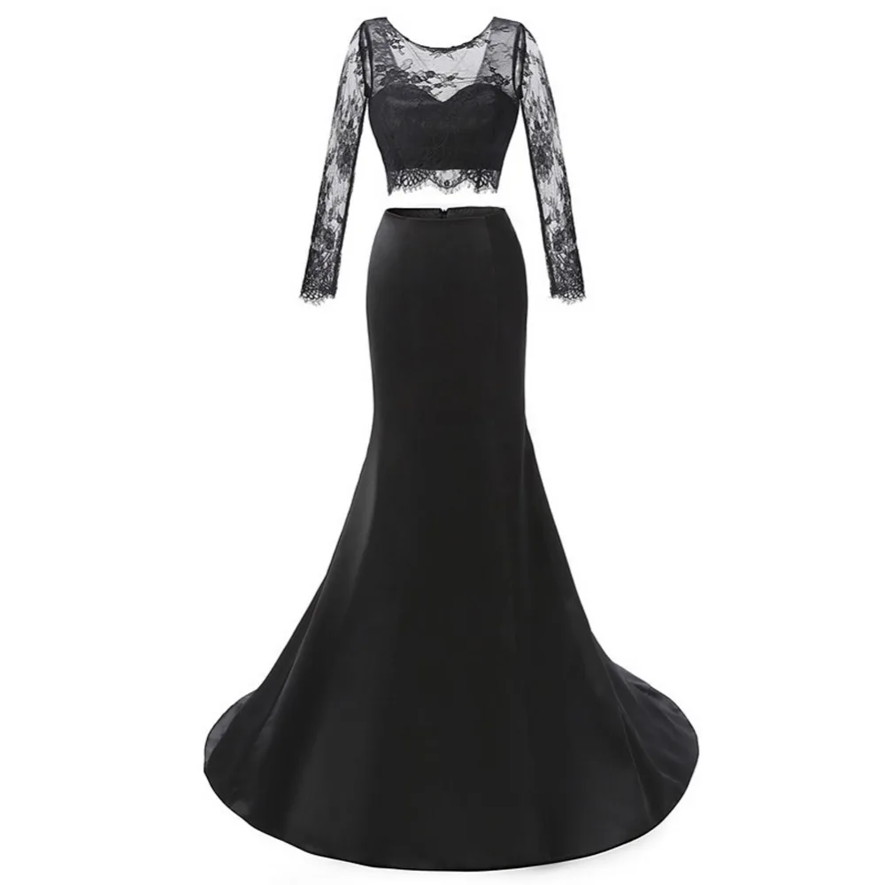 

Black Women Clothes Gown Lace Vestidos 2019 Scalloped Neck Formal Mermiad Evening Prom Dresses Gown