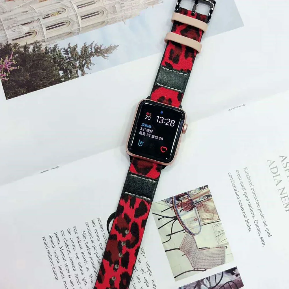 Роскошная кожаная с леопардовым принтом ремешок для наручных часов Apple Watch SE