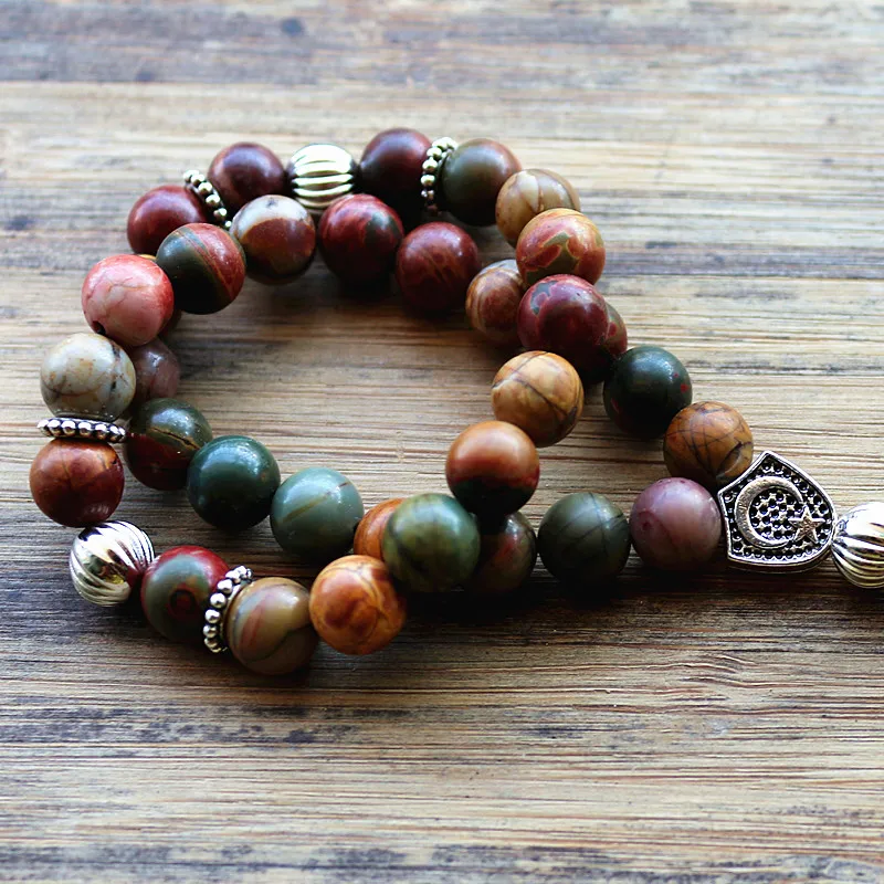 Четки мужские женские мухаммедские круглые с 33 четками 8 мм из яшмы Пикассо