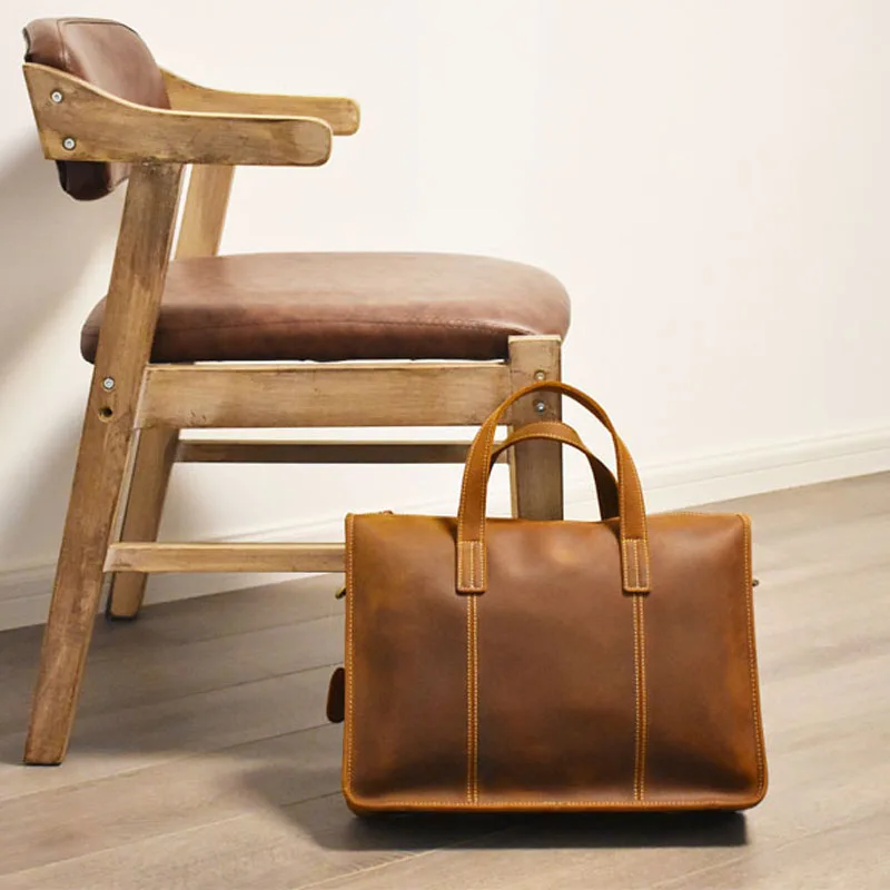 Высококачественный винтажный Коричневый мужской портфель из натуральной кожи