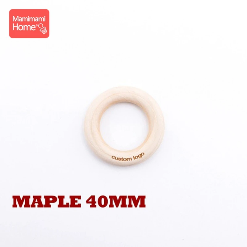 Maple Wood40mm Mamihome 50 шт., деревянное кольцо с логотипом, детский прорезыватель, без БФА, буковое кольцо, игрушки для прорезывания зубов, сделай сам, браслеты для кормления, подарки, жевательные Грызуны - Цвет: Maple Wood40mm