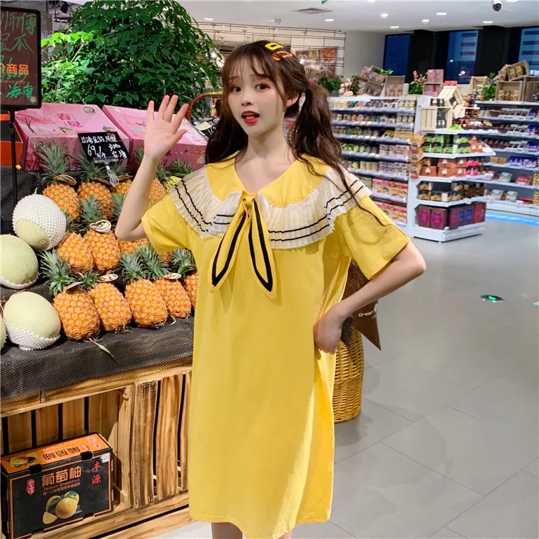 Новинка лета 2019 модное Повседневное платье с воротником Питера Пэна в японском