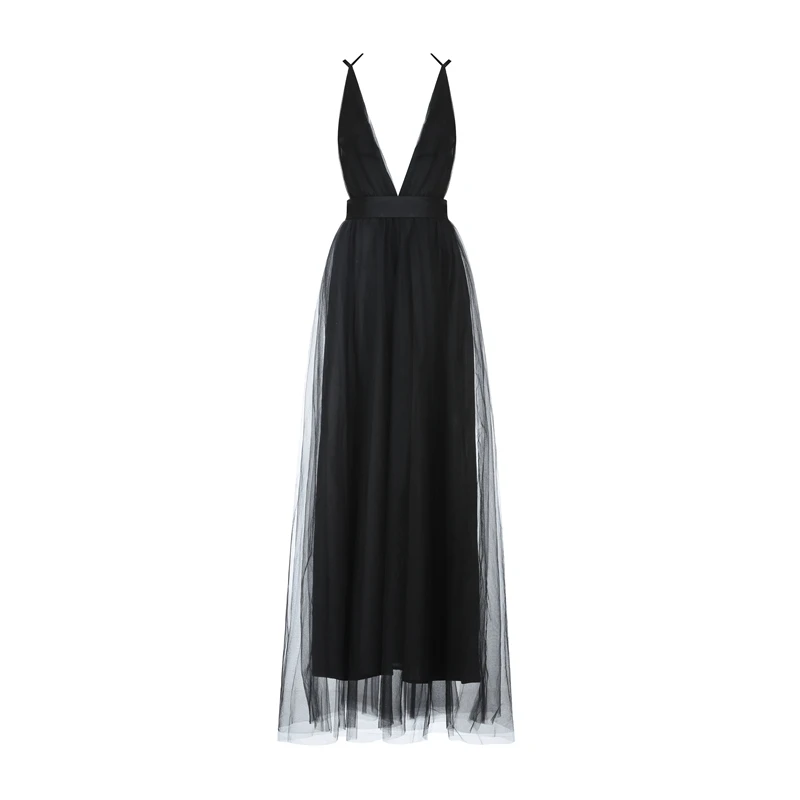 INDRESSME летнее новое женское сексуальное Сетчатое платье с глубоким v-образным вырезом на бретелях модное однотонное женское платье без рукавов с открытой спиной А-силуэта вечерние платья Ins