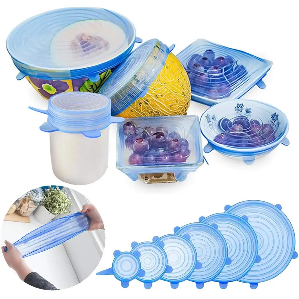 Силиконовые растягивающиеся крышки 6 упаковок различных размеров гибкие