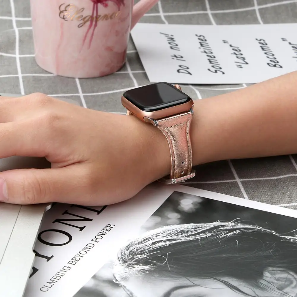 Кожаный ремешок для apple watch band 40 мм 44 тонкий кожаный браслет iwatch 38 42 series 6 se 5 4 3