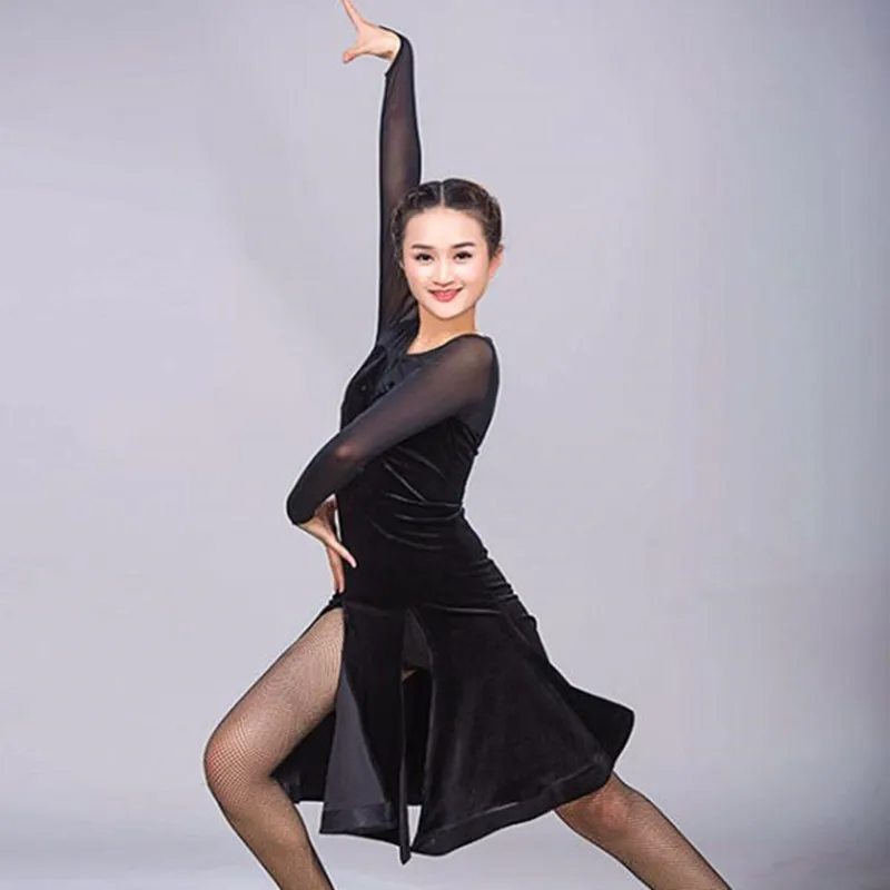 Женское платье для латиноамериканских танцев черное бархатное костюм