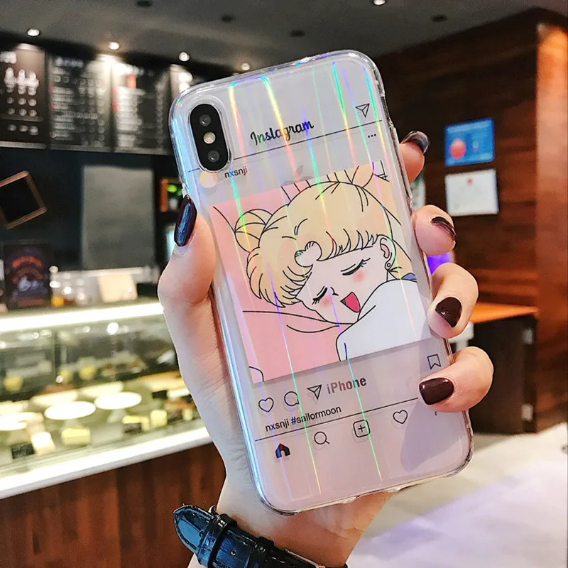 Japanese Sailor Moon Figure kawaii anime phone case For coque iPhone 7 6 8 Plus X Xs Max Xr luxury beauty girls pink cases capa |