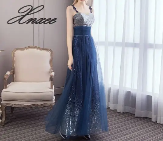 

2020 ladies banquet dress long sexy blue chiffon dress