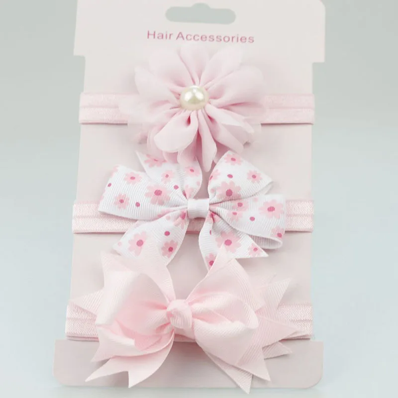style 2 light pink 3 шт./компл. Эластичный Цветочные Детские повязки на голову для волос, для маленькой девочки аксессуары милые бантики нейлоновая повязка на голову для младенцев haarband - Цвет: style 2 light pink