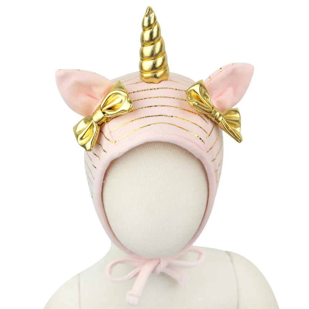 pink Тип детского головного Unicorn шапки с бантом chapeau шапка для новорожденных Для девочек кепки шапки бини шапки зимняя вязаная шапка - Цвет: pink