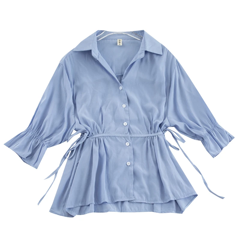 Блузка женская шифоновая на пуговицах с рукавом до локтя и поясом|Блузки| |