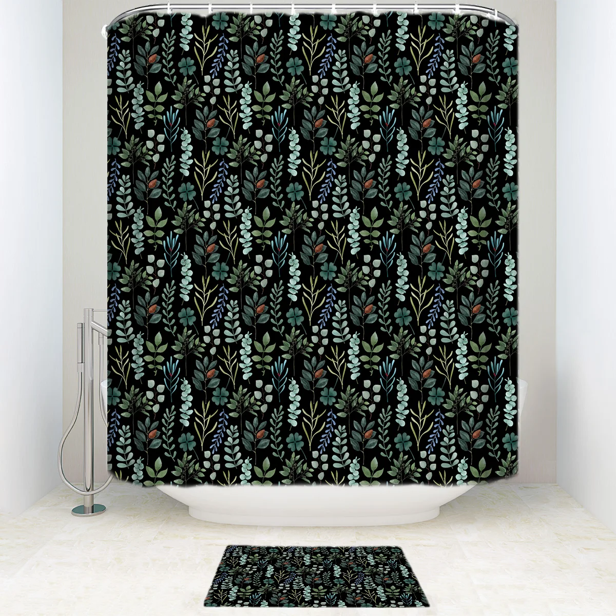 Dark Chic Plant Цветочные занавески для душа наборы дверных ковриков 2 шт. набор ванной
