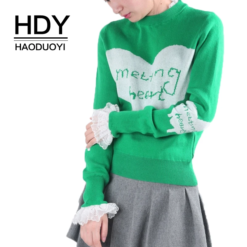 Женские кружевные свитера HDY Haoduoyi красные/зеленые с буквенным принтом в стиле