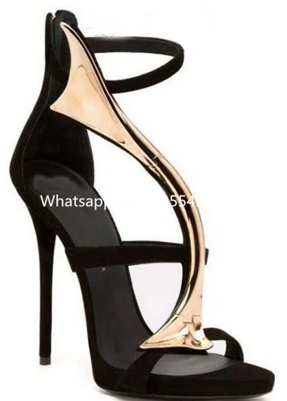 

Sexy Women Mental Snake Decoration Black Red Suede Patchwork Thin High Heels Sample Most Popular Sandals Free Shipping Fashion