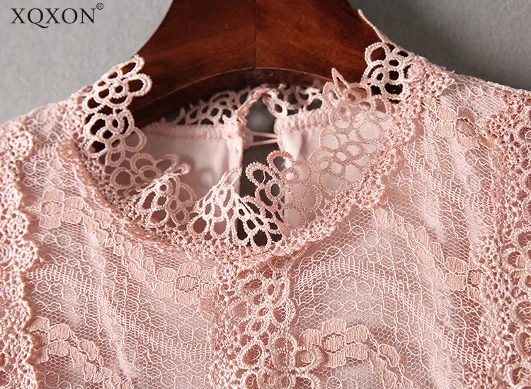 2019 весеннее элегантное женское белое кружевное длинное платье с высоким воротом