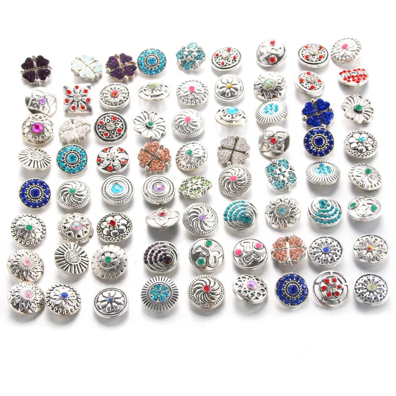 10pcs/lot Wholsale 18mm Snap Jewelry Mixed Round Metal Rhinestone Buttons Fit Bracelet Bangles Necklaces 0061 | Украшения и