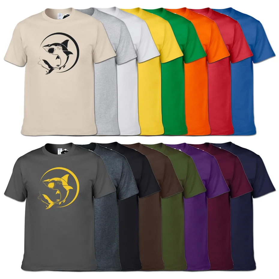 Ferocious Shark Print T Shirt 2018 New Fishinges T-Shirt Holiday Beach Casual Tshirt Boutique Men Cotton short sleeves Tee | Мужская