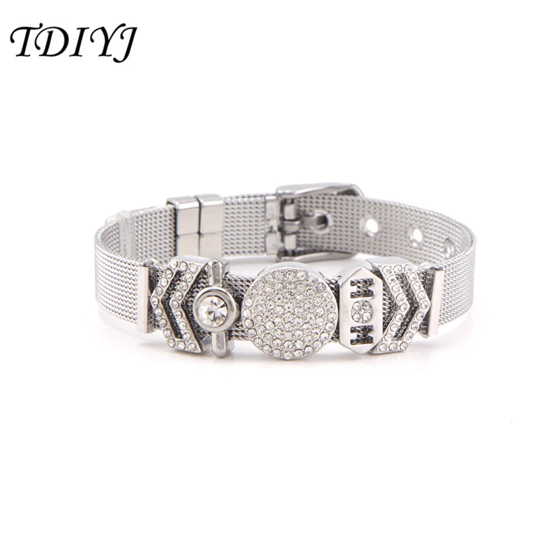 Silver TDIYJ 21 см Женская сетчатая сумочка на руку набор с шевроном вырезанный Гео бар мама рамка солитер Хранитель горка очаровывательный браслет ювелирные изделия в подарок - Окраска металла: Silver