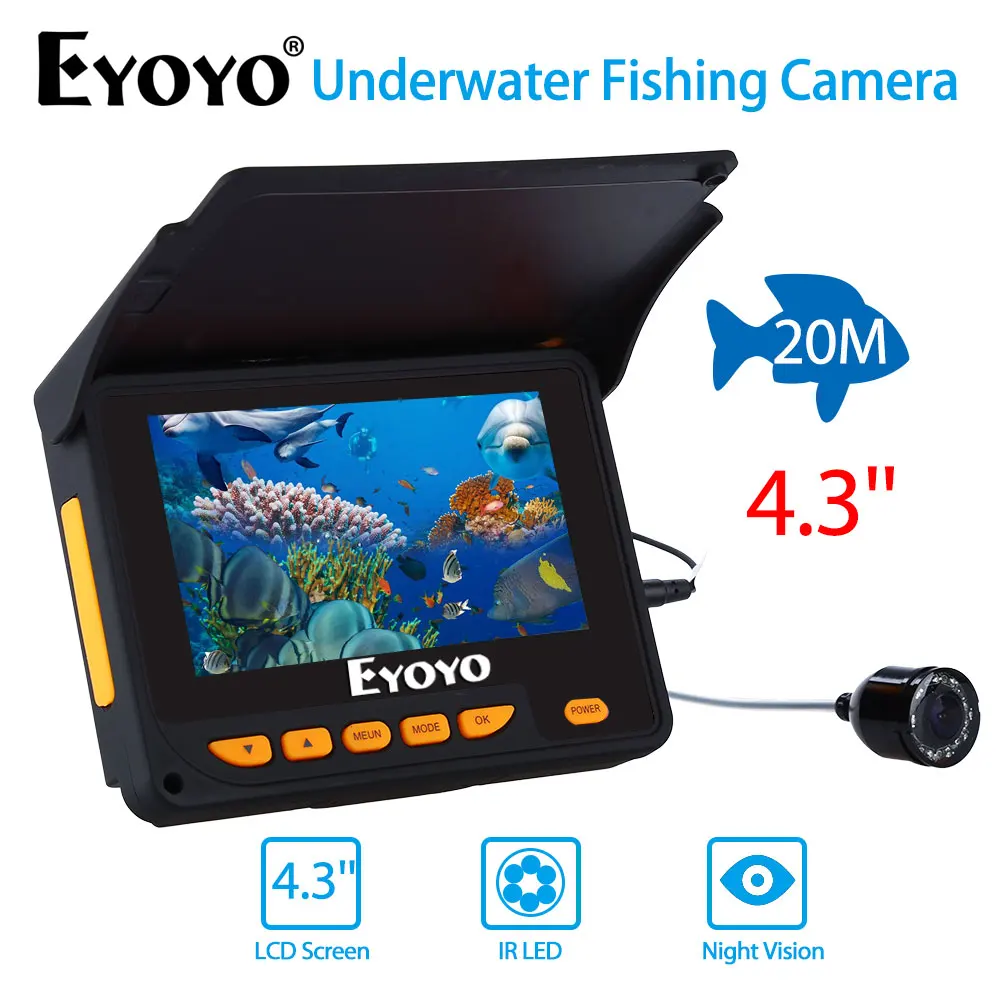 Eyoyo 20 м HD 1000TVL подводная камера для подледной рыбалки, видео рыболокатор, 4," ЖК-дисплей, 8 шт., ИК светодиодный, угол 150 градусов