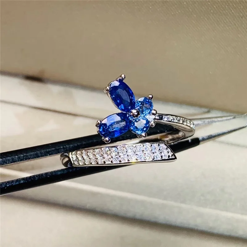 Natural Fashion Srilanka Sapphire Rings with CZ for Women Ladies gifts Genuine gemstones Fine jewelry 925 Sterling Silver #494 | Украшения