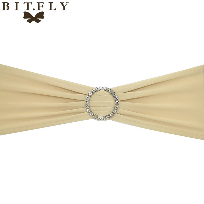Champagne 10 шт. лайкра стул повязка с бантиком пояс стрейч эластичный спандекс со стразами круглое кольцо для свадебного банкета, вечеринки украшение события - Цвет: Champagne