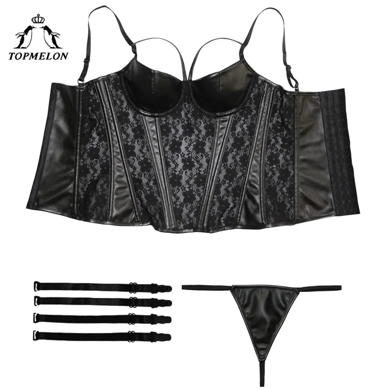 TOPMELON для похудения Body Shaper стимпанк Корректирующее белье Для женщин боди сексуальные кружевные Кожаные Цветочные использовать вечерние Клубные корсет Топы