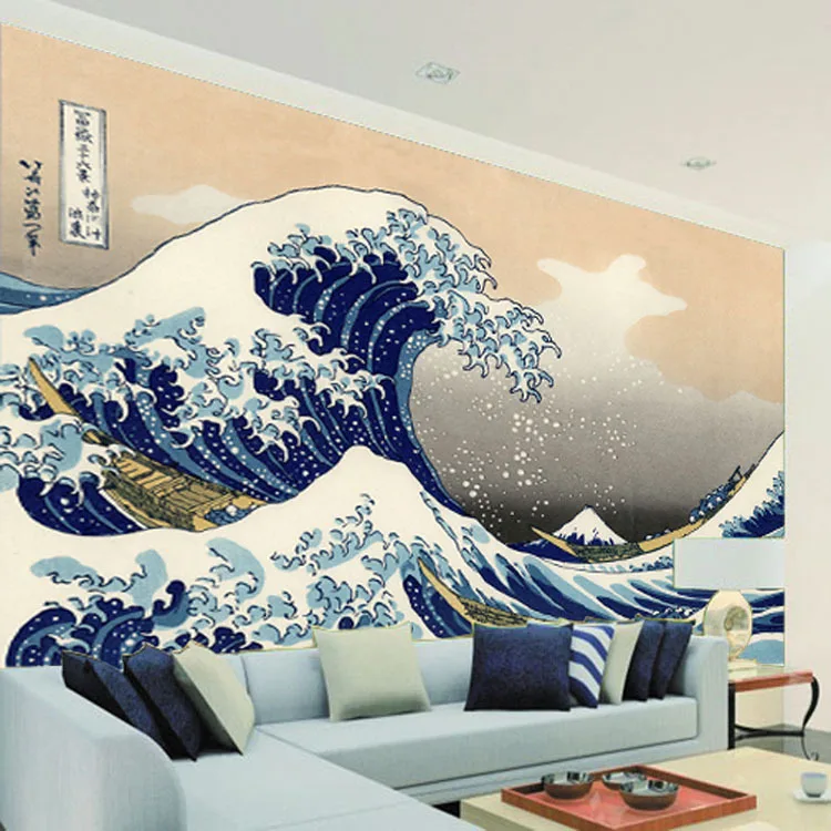 

Обои для фотографий ukiyoe в японском стиле, обои большого размера в винтажном стиле, морская волна, Настенная роспись, художественный декор дл...