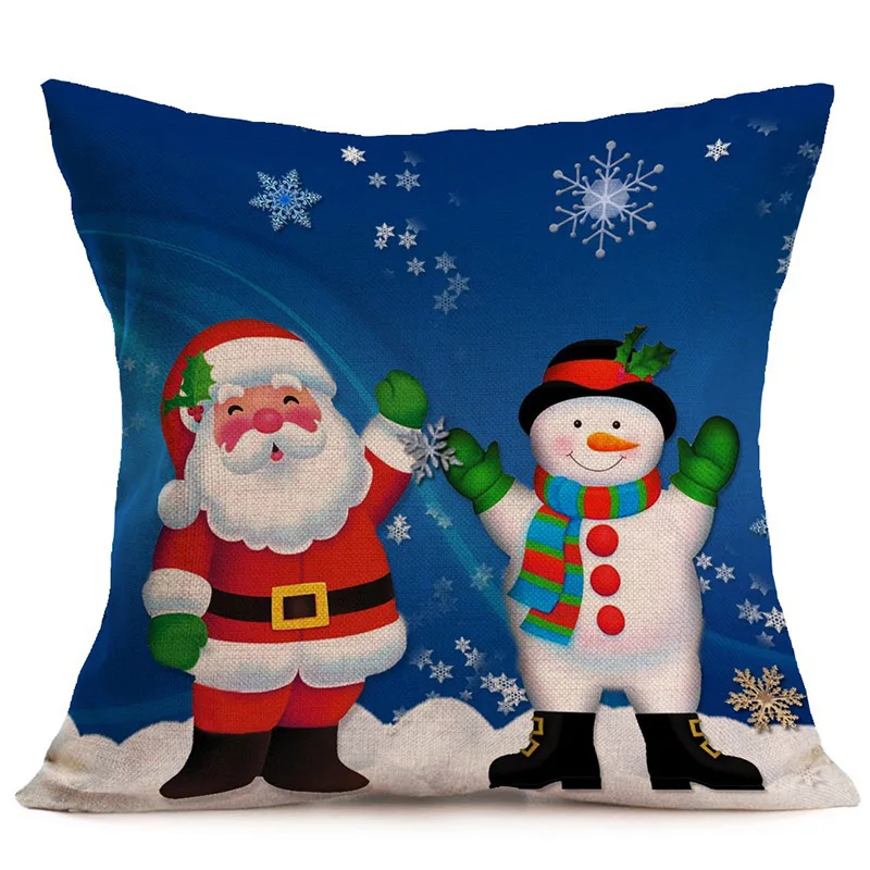Comwarm Christmas Night Blue Series Pillow Cover Linen Cotton Sleeping Travel Santa Claus Snowman Pillowcase Decorative Home | Дом и сад