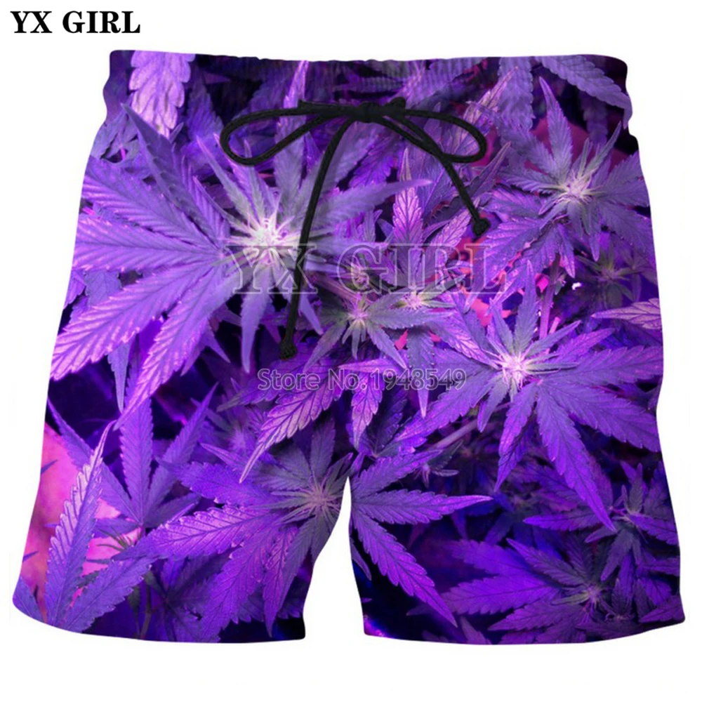 YX GIRL дропшиппинг летние новые стильные мужские шорты с фиолетовыми травками/зелеными травками 3D принтованные мужские/женские повседневные шорты