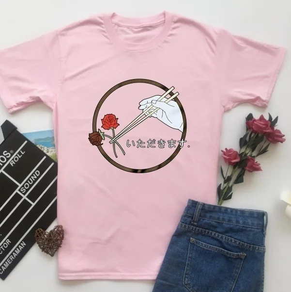 

Fashionshow-JF Happy Eatting Harajuku Style Eating Is Pure Happiness Japanese Anime T-Shirt Women Fashion Cute Loose White Tee