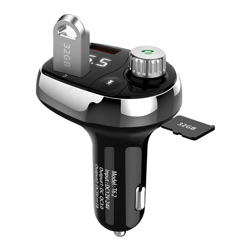 T62 Быстрая зарядка 3 0 автомобильный Bluetooth fm передатчик с двумя usb портами QC3.0