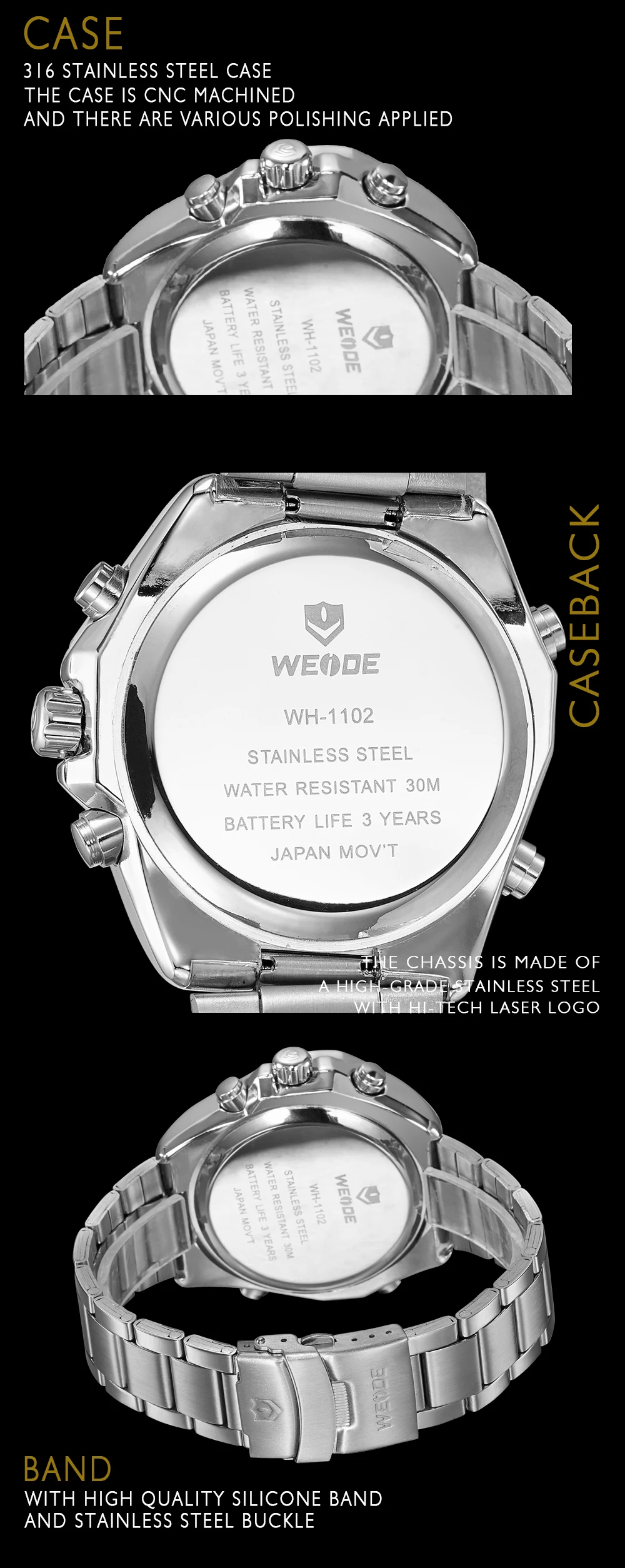 WEIDE мужские модные роскошные кварцевые часы с ремешком из нержавеющей стали аналоговые цифровые часы с календарем водонепроницаемые военные часы Relogios Masculino