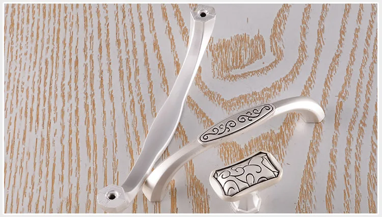 Жемчужно белый ручка для мебели из цинкового сплава с серебряной гравировкой в