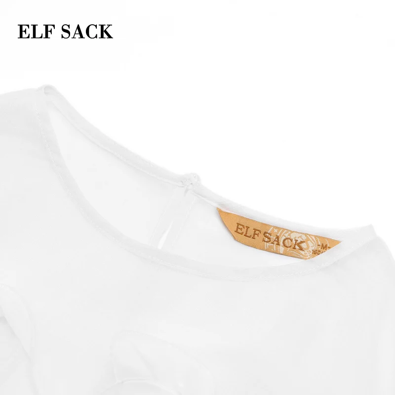 ELF SACK New Solid Sweet Girls Tops Stylish O Neck Butterfly Sleeve Women Blouses Ruffles Ladies Shirts Chiffon Women's Clothing| |