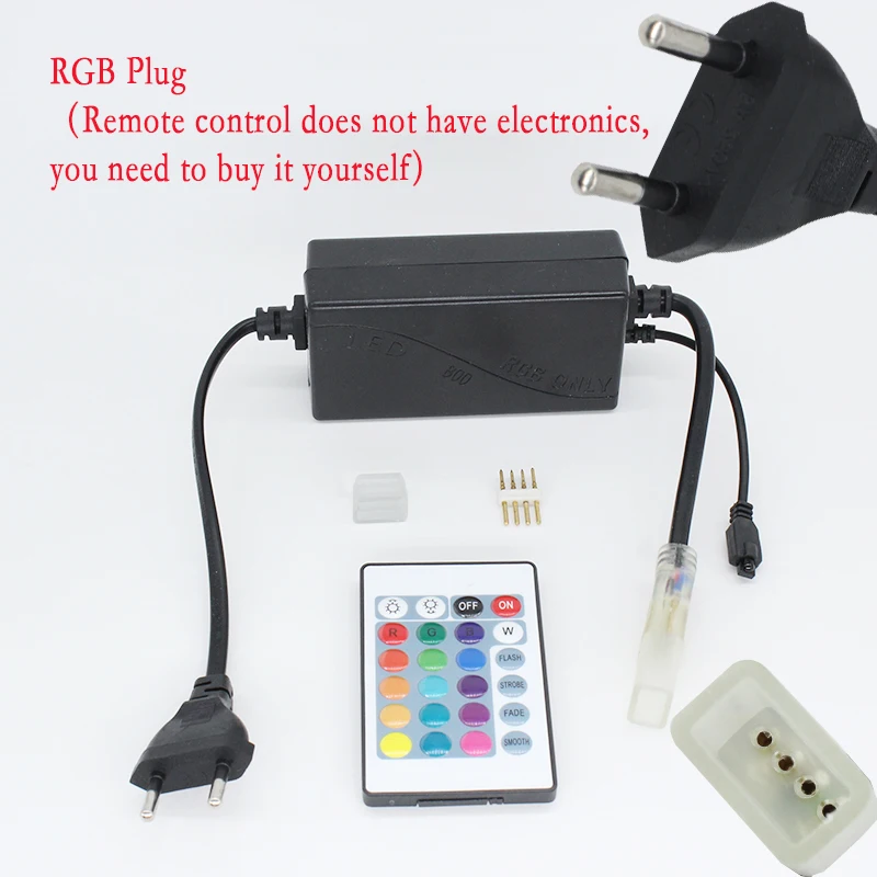 Светодиодная лента с переключателем для SMD5050/SMD3014 RGB Светодиодная лента, светильник с вилкой европейского стандарта, с 2 контактами, светодиодный водонепроницаемый, AC220V - Испускаемый цвет: RGB EU plug