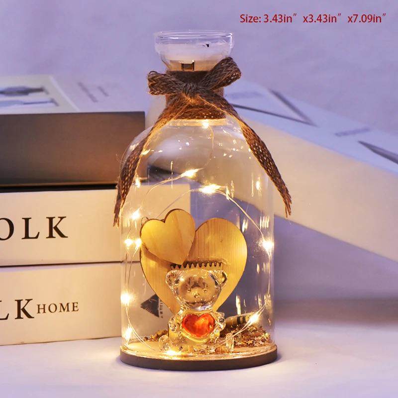 Хрустальный медведь стеклянная бутылка для желаний пробковая лампа на
